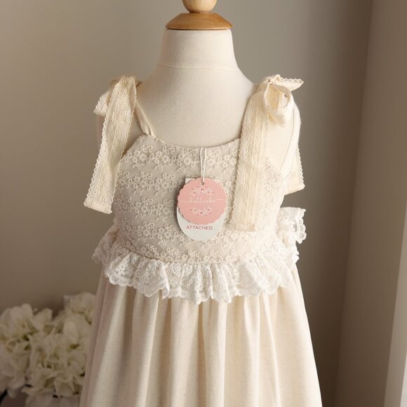 Linen and Lace Dress Dollcake Hushed My Heart Portrait Boho Special Occasion NEW - Picture 5 of 10